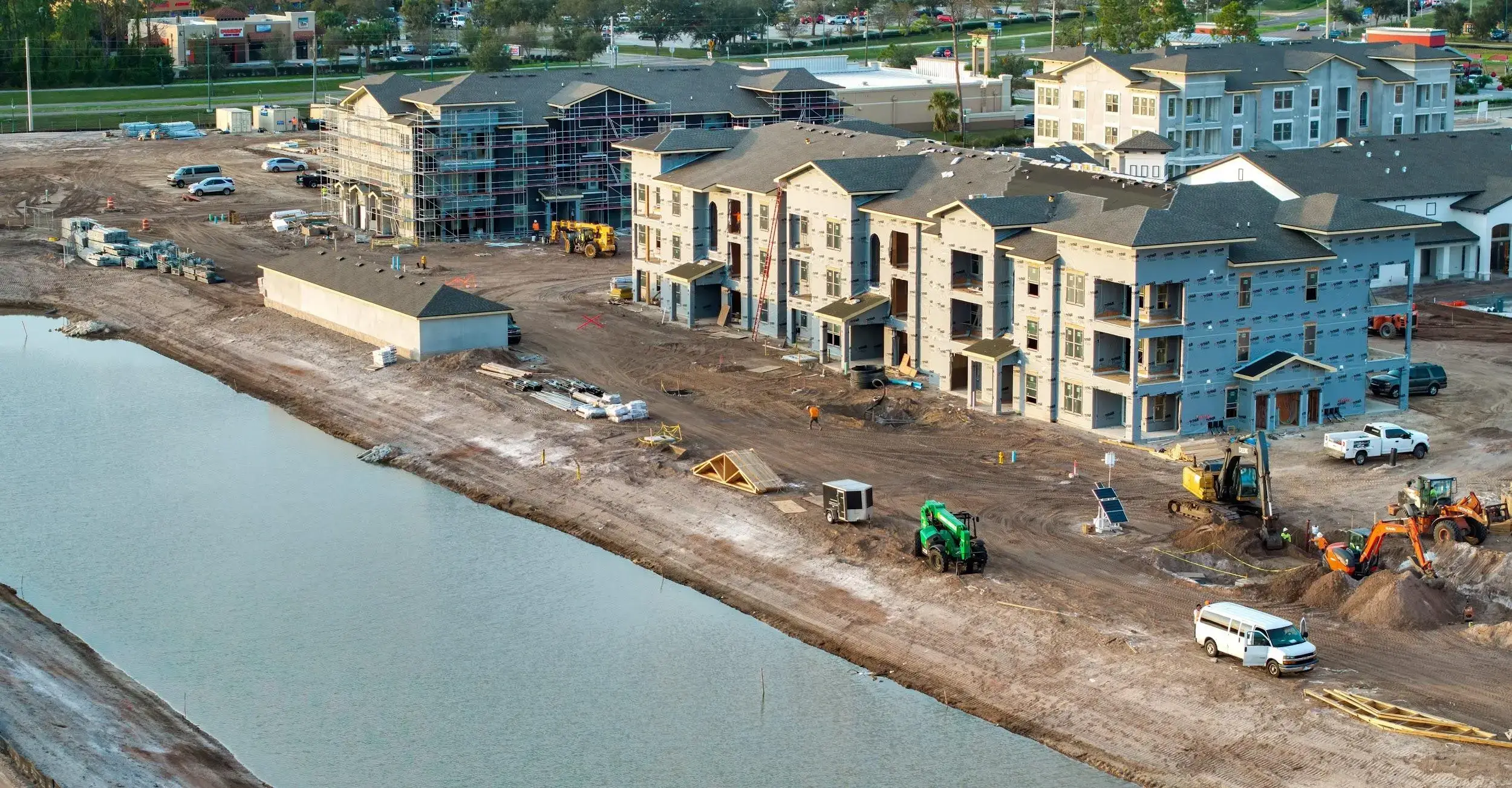 Large multifamily housing project under construction demonstrating the scope of work allowed under a California B General Contractor License.