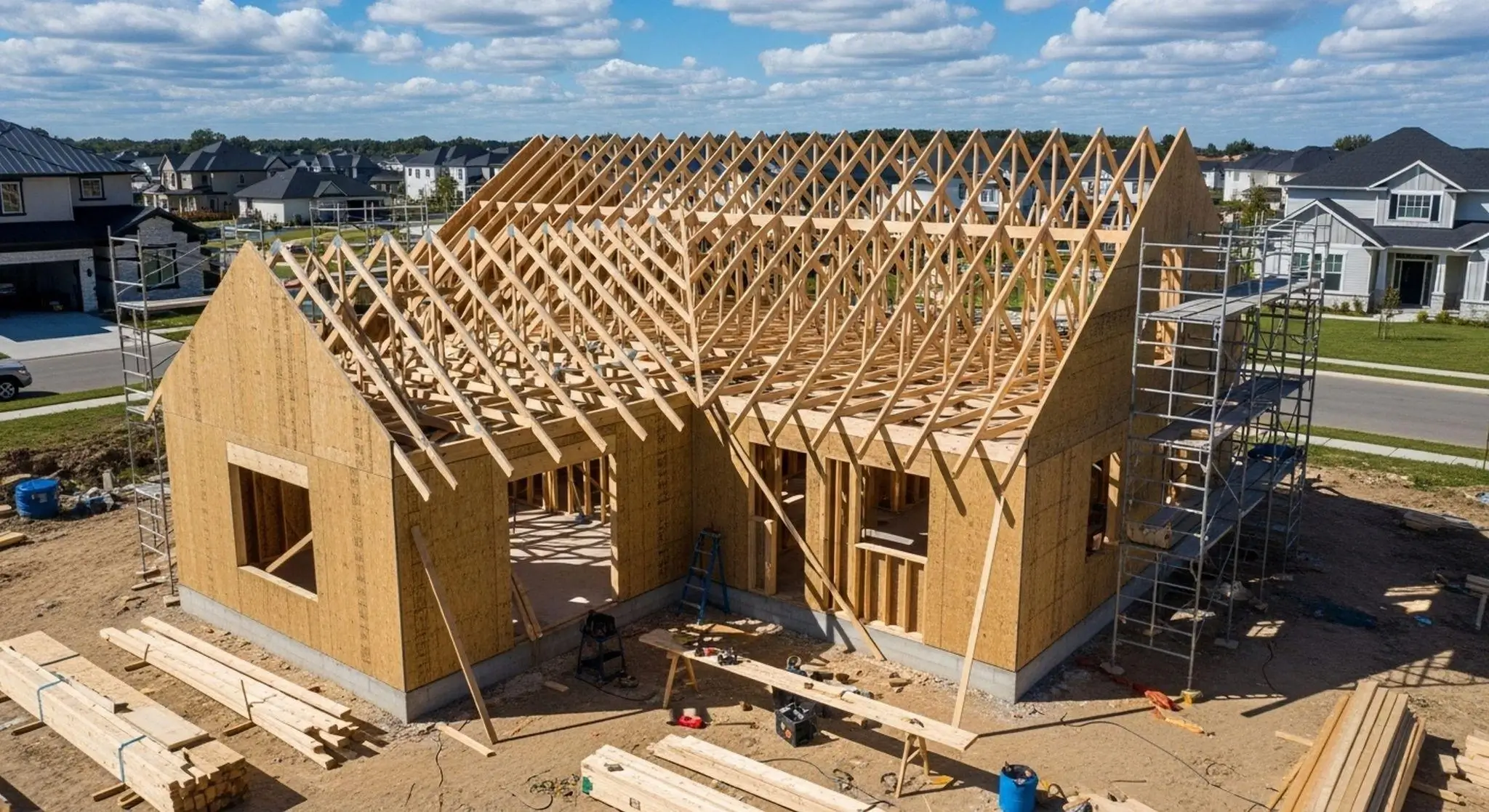 Residential home framing project under construction by a general building contractor in California.
